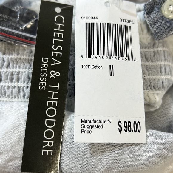 Chelsea & Theodore Belted Blue & White Sundress Flounce Ruffle Hem SZ M NEW - Picture 9 of 13